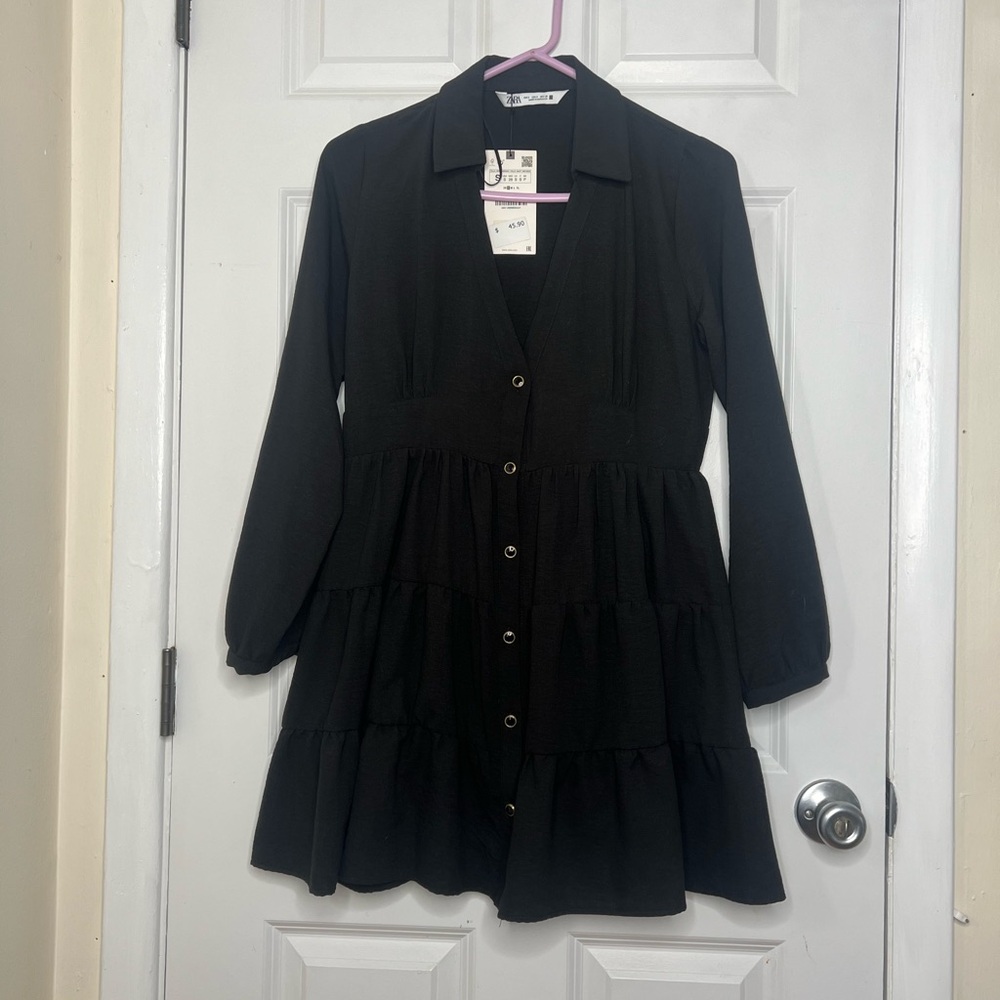 Zara Black Button-Down Flowy Dress